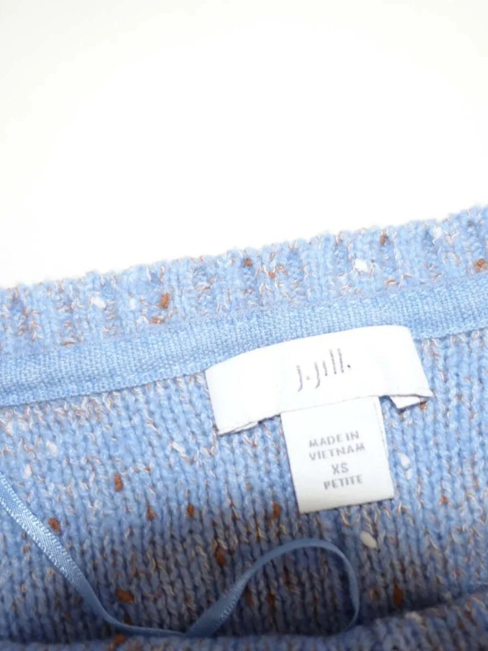 J. Jill Women's Crewneck Sweater Petite Size XS Speckled Blue Brown White Cotton
